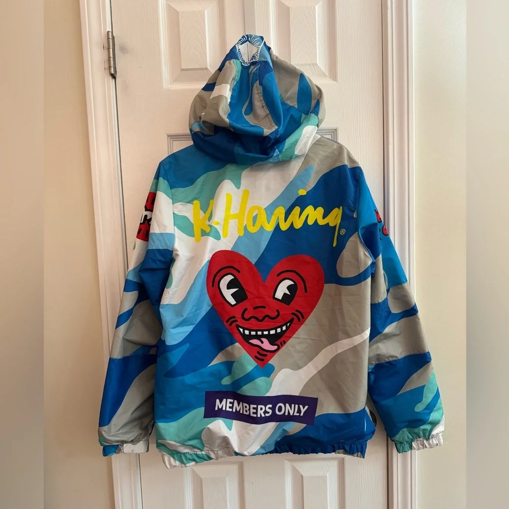 Members Only x Keith Haring Tokyo Pop Windbreaker Jacket Multicolor Camo Size M - Picture 2 of 10